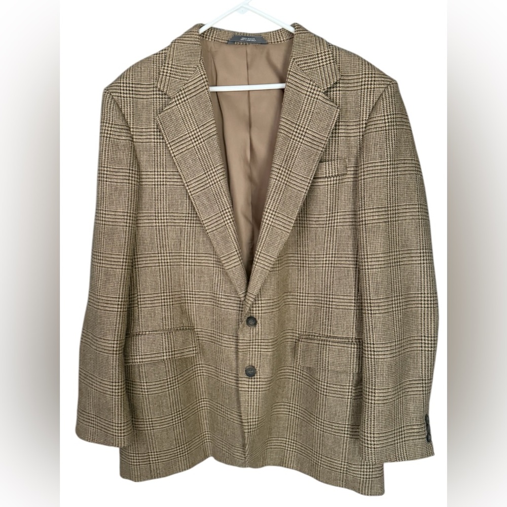 Haggar Clothing Co Vintage Long Line Wool Oversized Tweed Plaid Blazer L/XL